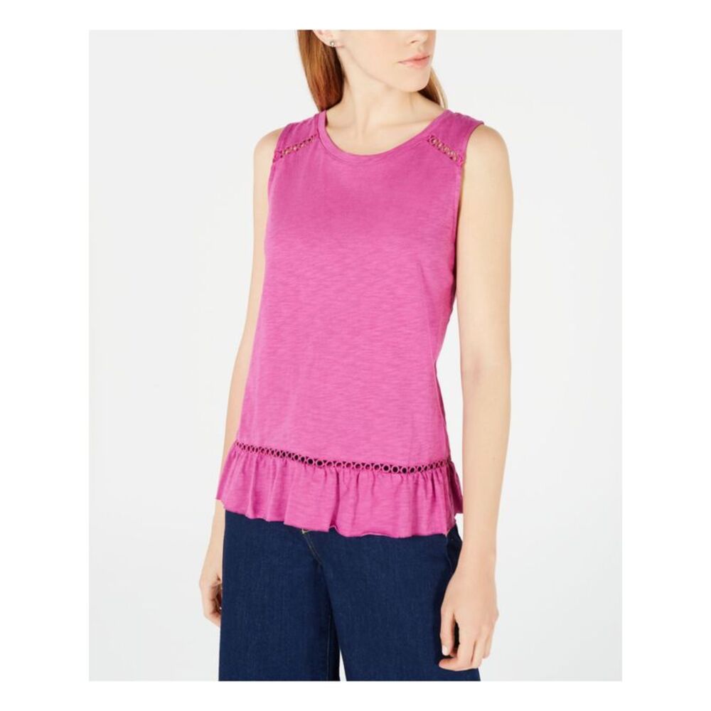 MAISON JULES Womens Top Tank Ruffled Sleeveless Jewel Neck Crossover Back